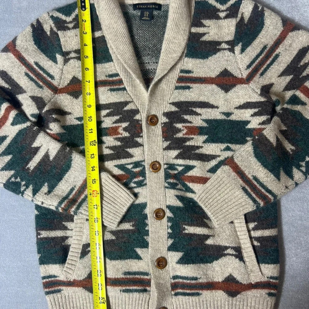 Ethan Pierce Mens Medium Shawl Collar Southwestern Aztek Wool Blend Cardigan